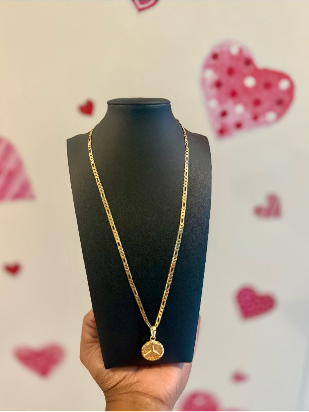 Men's Gold-Tone Figaro Chain with Round Pendant